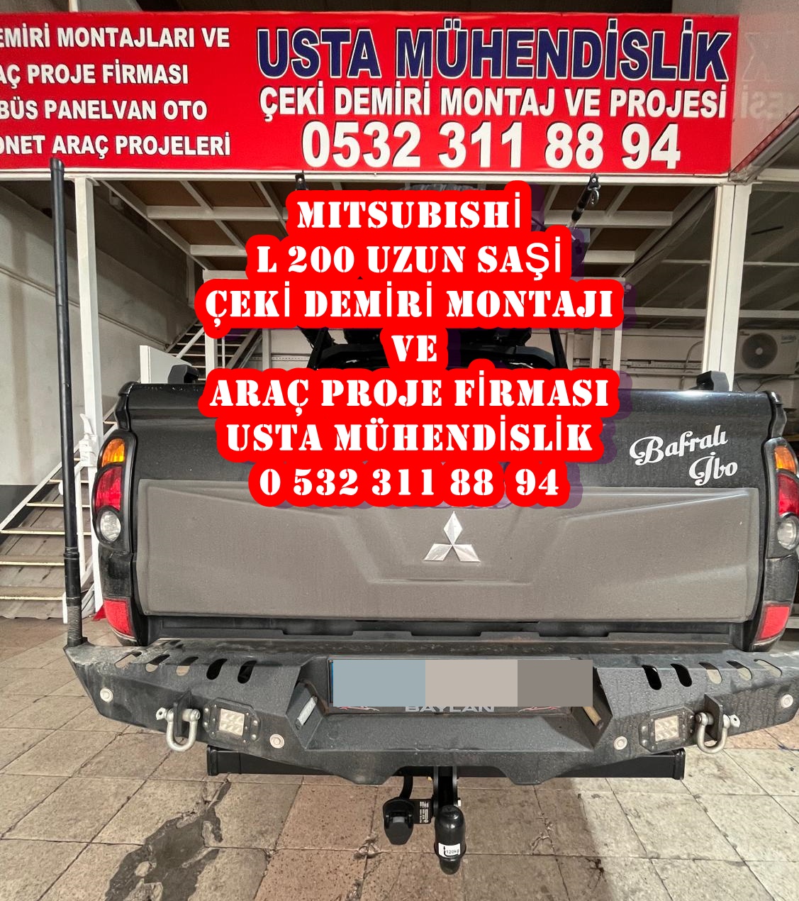 L 200MITSUBİSHİ KAMYONET çeki demiri takma montajı ve araç proje firması usta mühendislik ankara da .